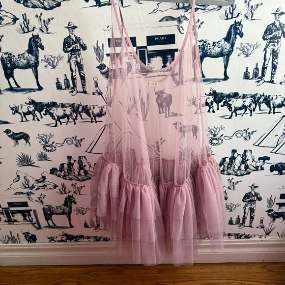 Push Send Free People Tulle Slip Dress Mini Silverberry Ruffle Tier - Picture 6 of 7